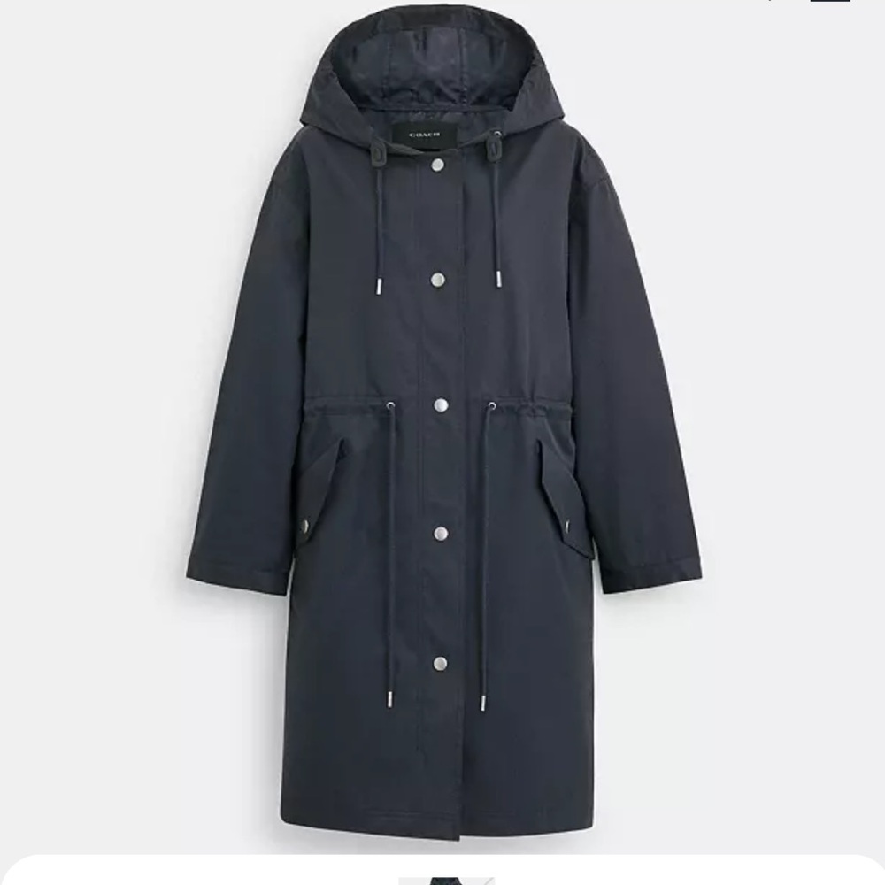 Coach Women's Navy Hooded Raincoat (Fits big)